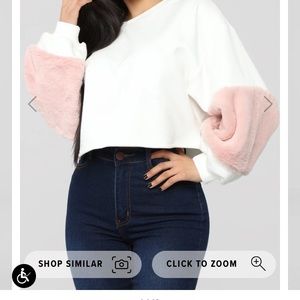 Masha Fur Sleeve Sweatshirt - White/combo